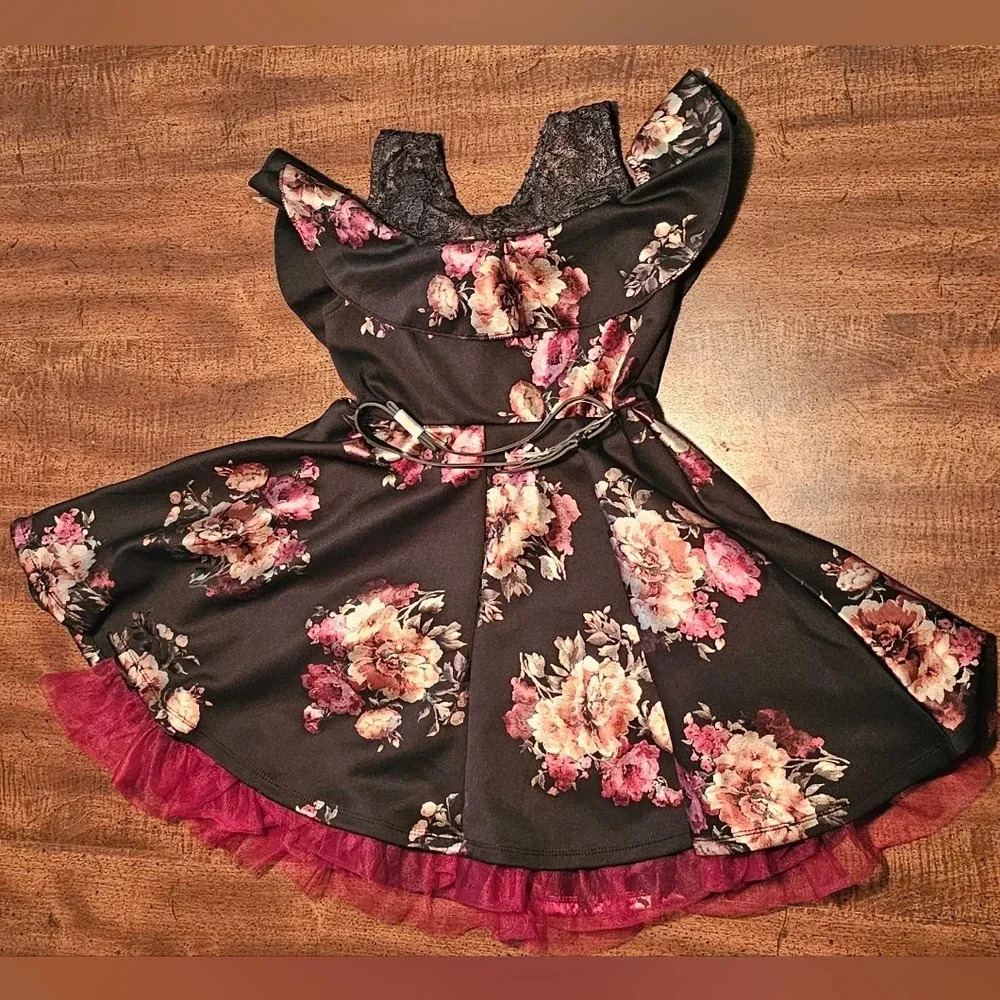 Beautees Girls Floral Lace Cold Shoulder Holiday Dress Size 7 NWT - Picture 4 of 15